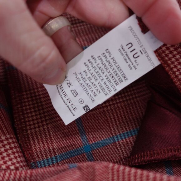 NWT NIU Women's Plaid Dress Pants Trousers Sz M Red Pleated Wool Blend Preppy - Picture 10 of 11